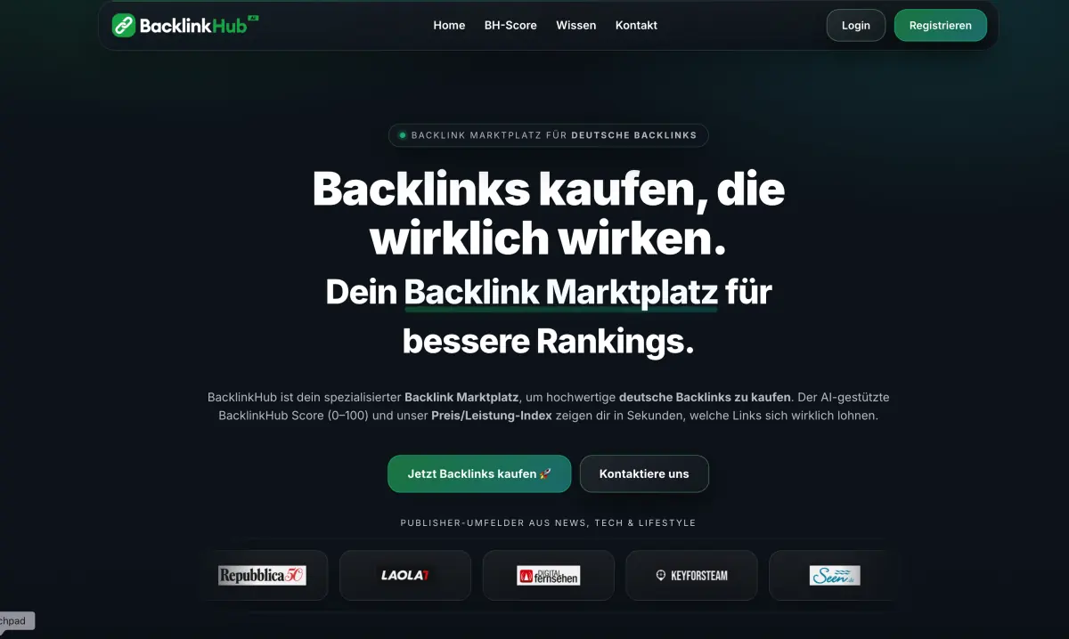 BacklinkHub.de: eigener Backlink-Marktplatz mit Publishern, Preisen und Linkplanung