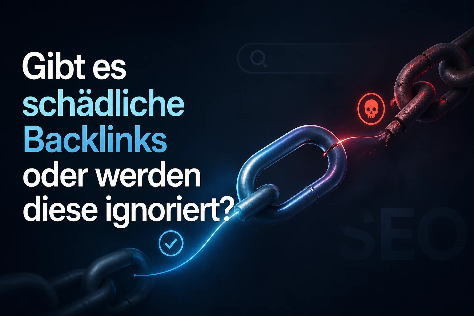 Editoriales OG-Bild zum Thema schädliche Backlinks mit ruhiger, moderner Risiko-Optik.