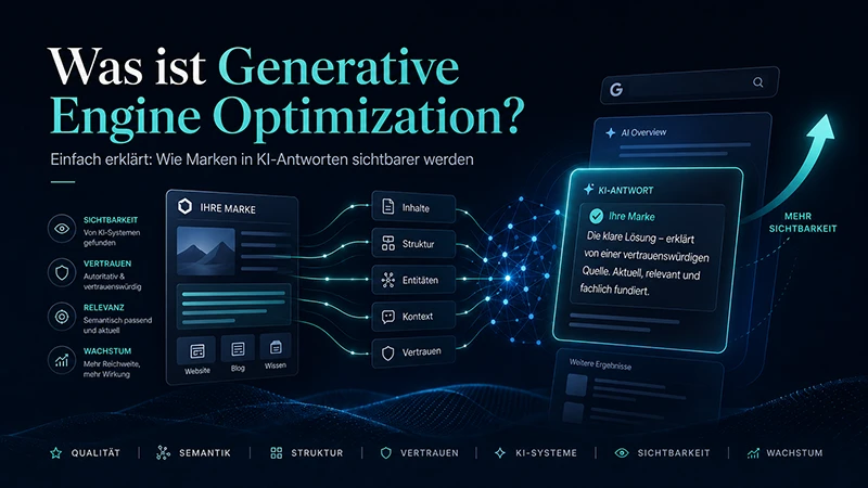 Editoriales OG-Bild zur Erklärung von Generative Engine Optimization mit ruhiger, moderner Wissensoptik.