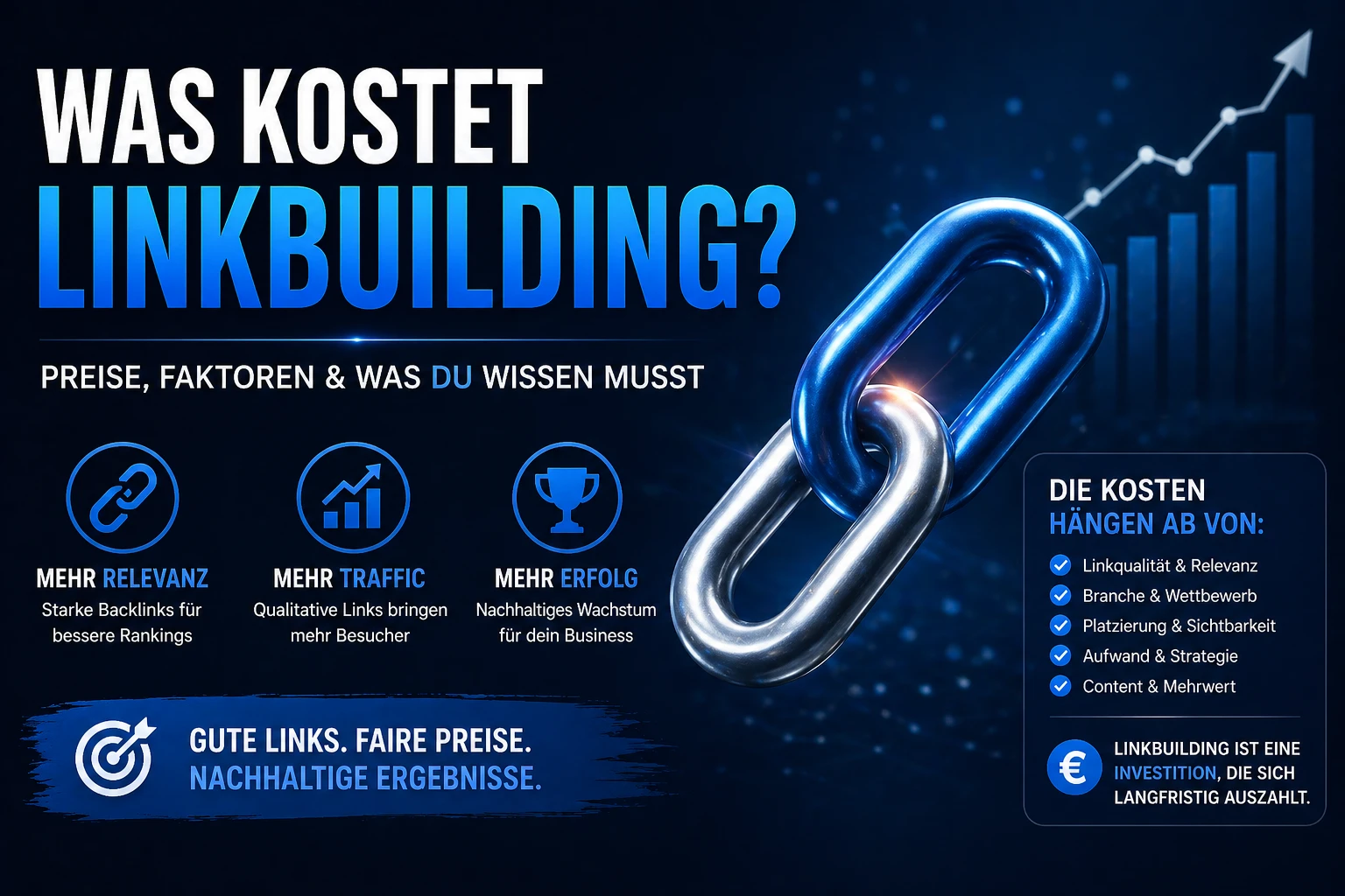 Editoriales OG-Bild zum Thema Linkbuilding Kosten mit ruhiger, moderner Business-Optik.