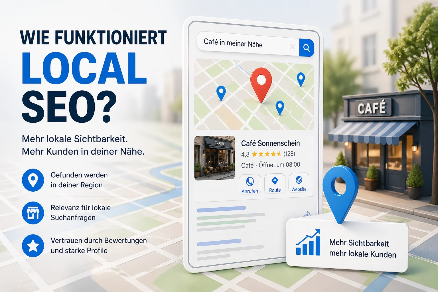Editoriales OG-Bild zum Thema Wie funktioniert Local SEO mit klarer, moderner Local-Search-Optik.