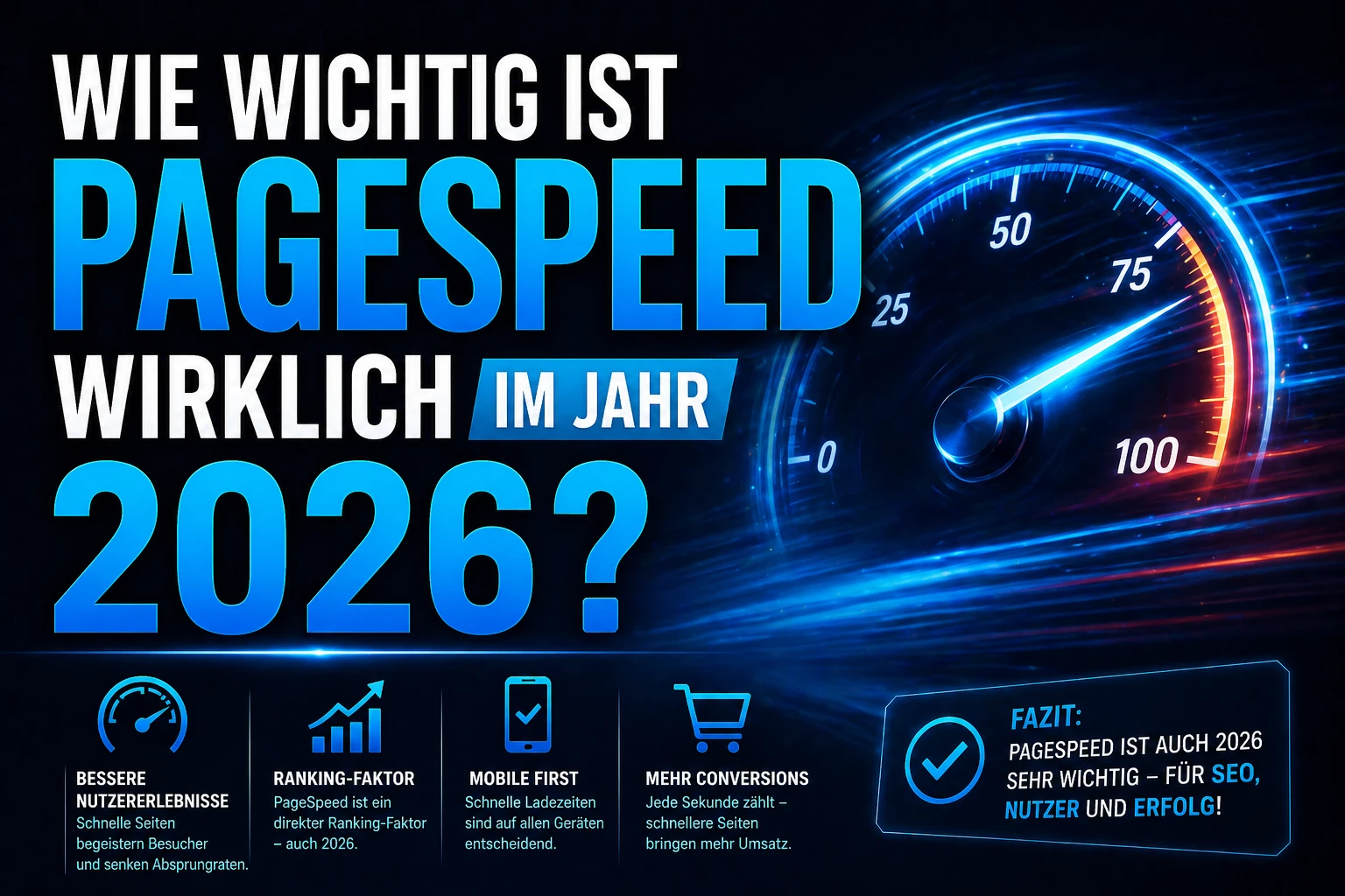 Editoriales OG-Bild zum Thema PageSpeed 2026 mit ruhiger, moderner Performance-Optik.