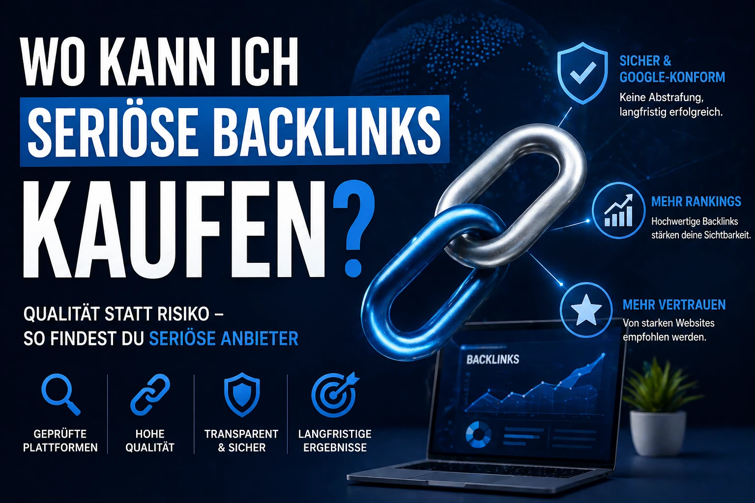 Editoriales OG-Bild zum Thema seriöse Backlinks kaufen mit ruhiger, moderner Publisher-Optik.