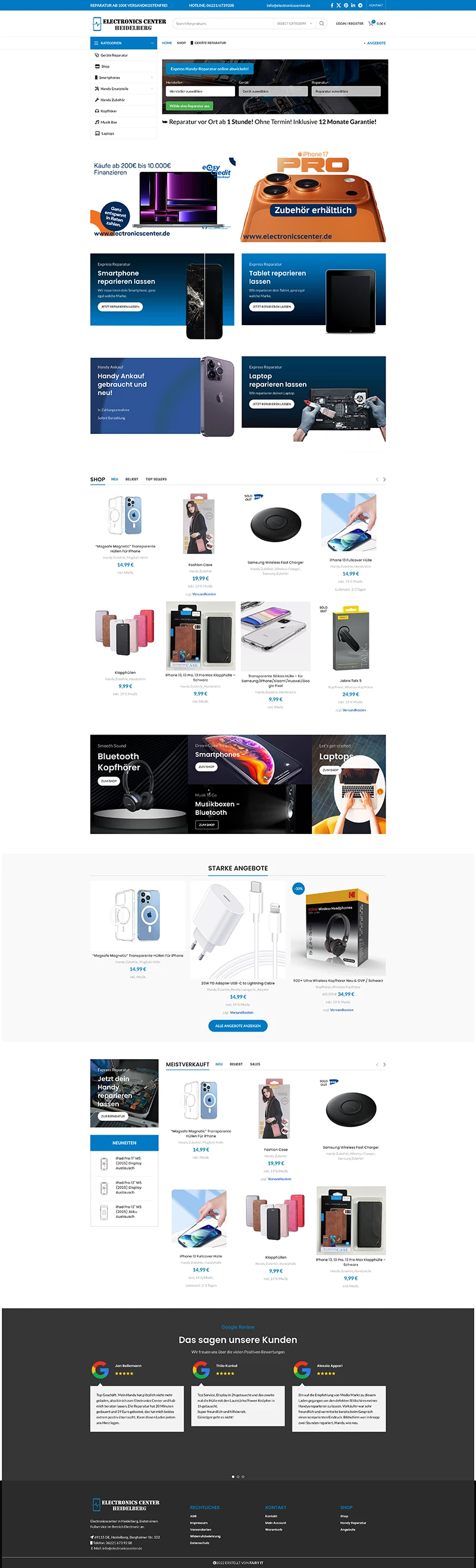 Screenshot des Online-Shops von Electronics Center