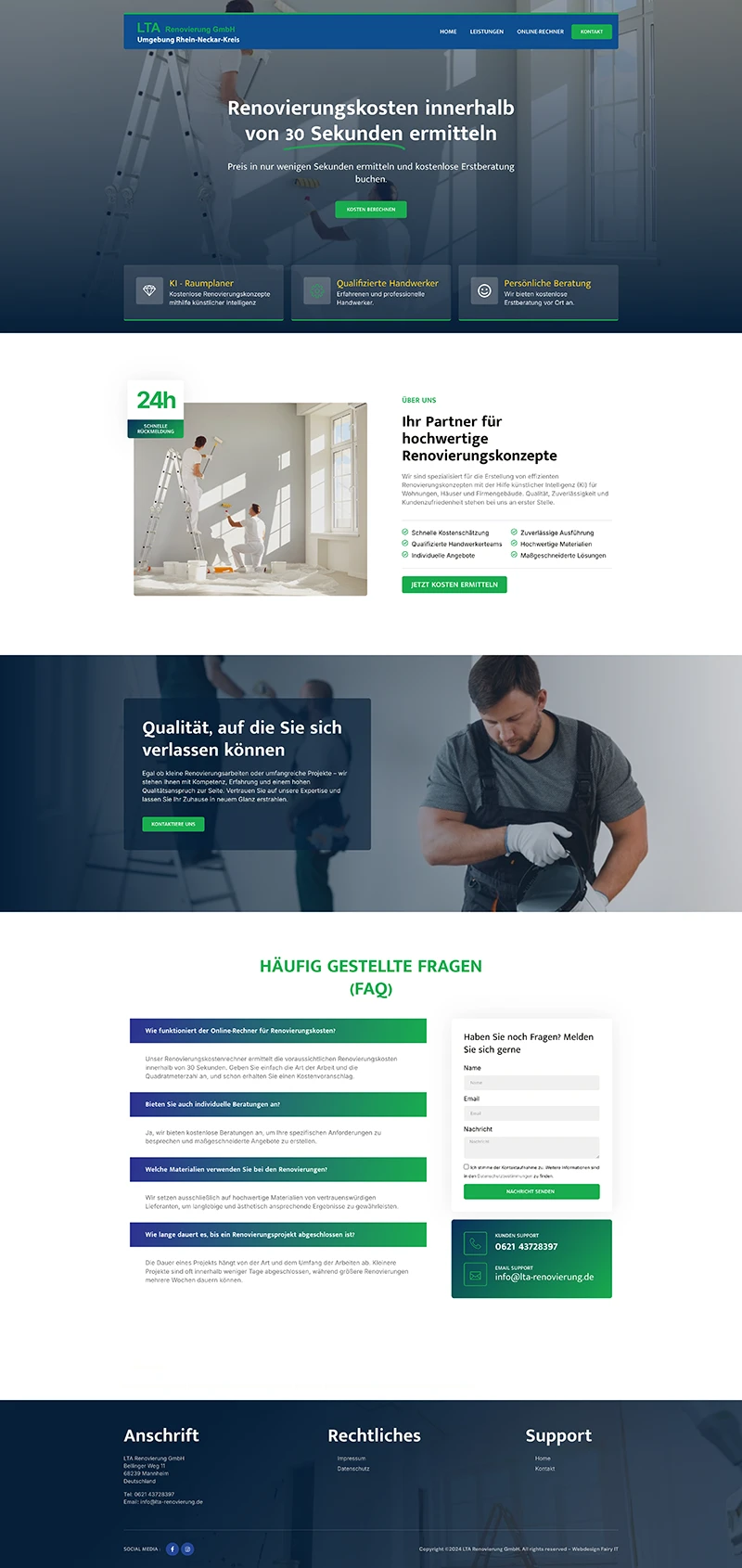 Screenshot der Website von LTA Renovierung